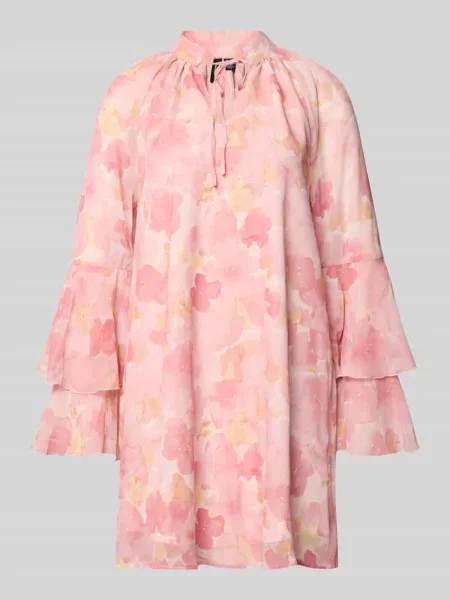 Rozkloszowana sukienka koktajlowa z wzorem na całej powierzchni Vero Moda różowa