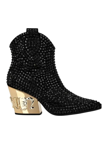 Botki Philipp Plein skórzane na średnim obcasie czarne