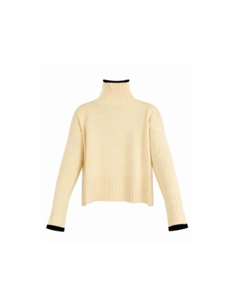 Lniany sweter z golfem Pinko beżowy