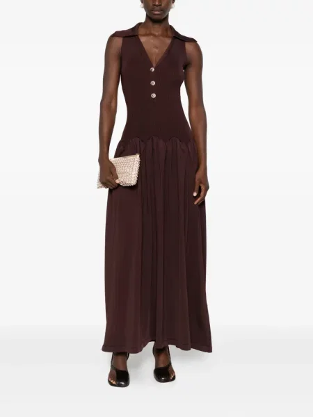 Rochie midi Self-portrait tricotate până la genunchi de costum maro