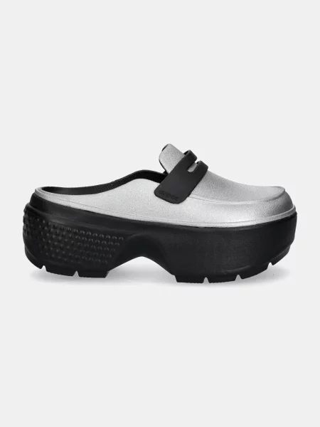 Шльопанці Crocs Stomp Metallic Loafer Clog на платформі срібний