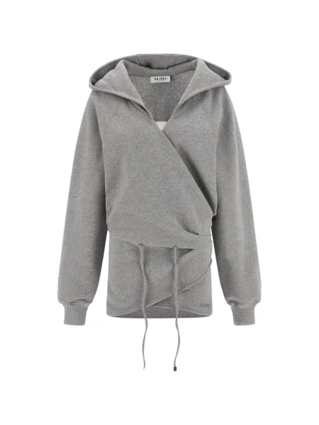 Sukienka mini The Attico z kapturem z dekoltem w serek garniturowa szara