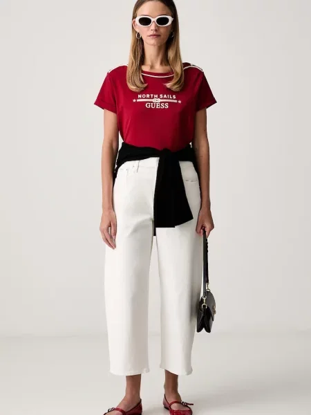Guess Majica Temno Regular Fit rdeča