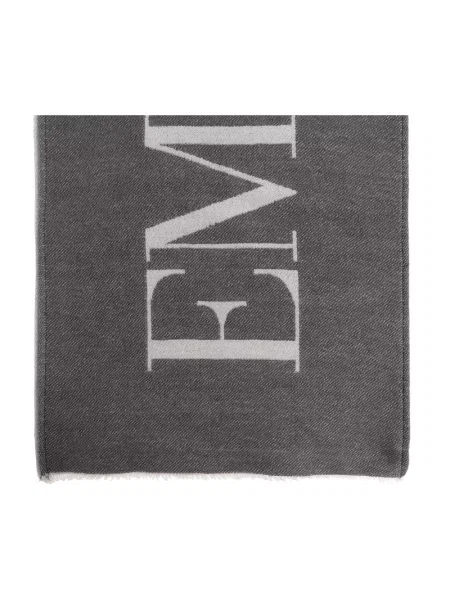Szal Emporio Armani z kaszmiru z logo szara