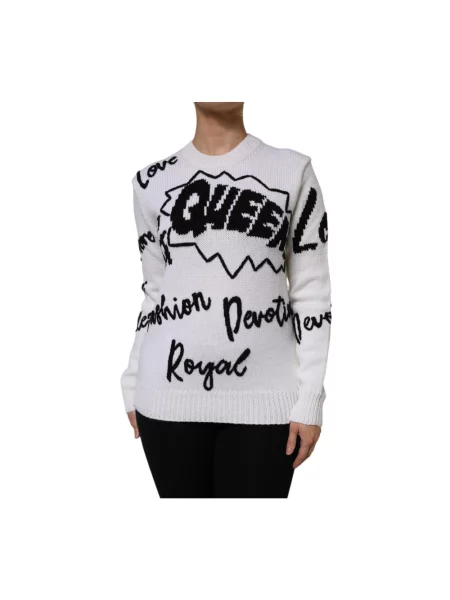 Sweter Dolce And Gabbana wełniany z okrągłym dekoltem biały