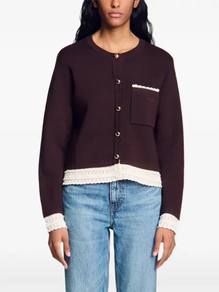 Cardigan Sandro cu broderie maro