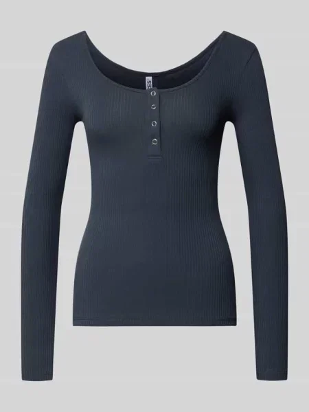Bluzka z długim rękawem o kroju slim fit z mieszanki bawełny model ‘KITTE’ Pieces granatowa
