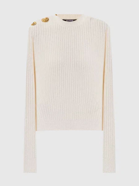Джемпер в рубчик з кашеміру та вовни Balmain білий