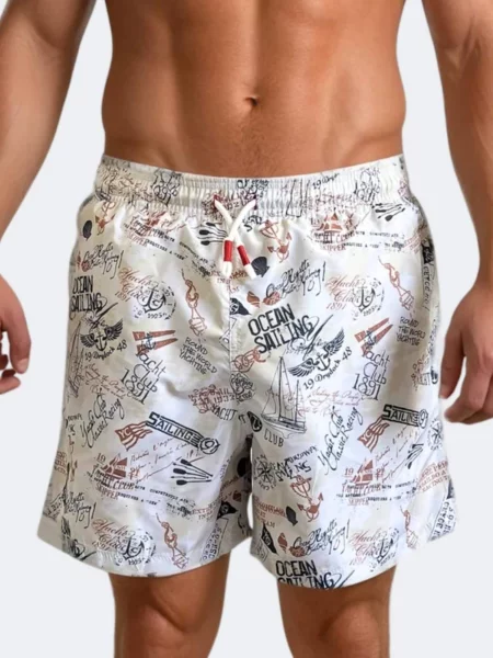 Line One Plavecké šortky Line One Badehose für Herren námořnická modř / přírodní bílá