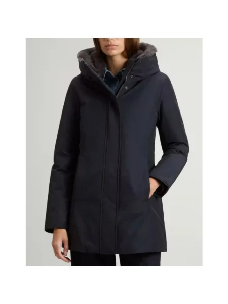 Parka Woolrich ze sztucznego futra niebieska