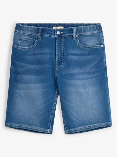 Bermudy jeansowe z dzianiny dresowej z elastyczną wstawką w talii regular fit niebieskie