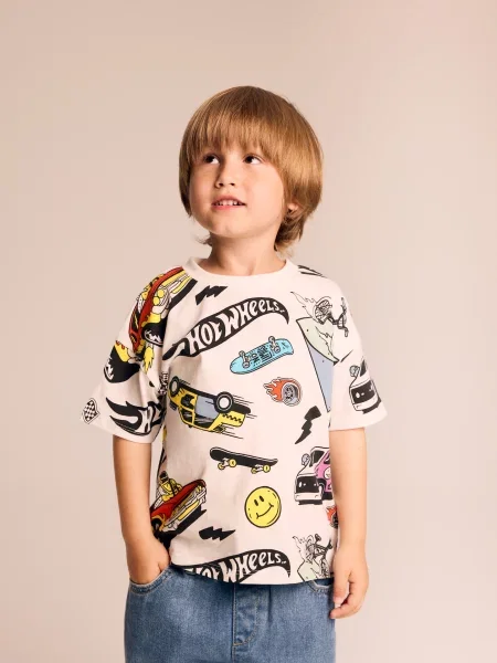 Reserved T-shirt Hot Wheels złamana biel