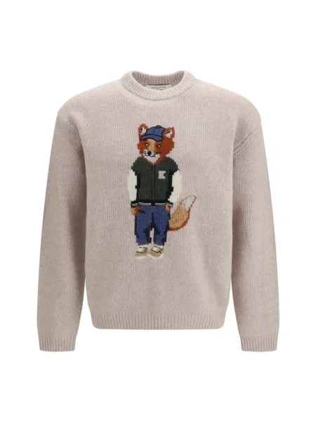 Sweter Maison Kitsune wełniany beżowy