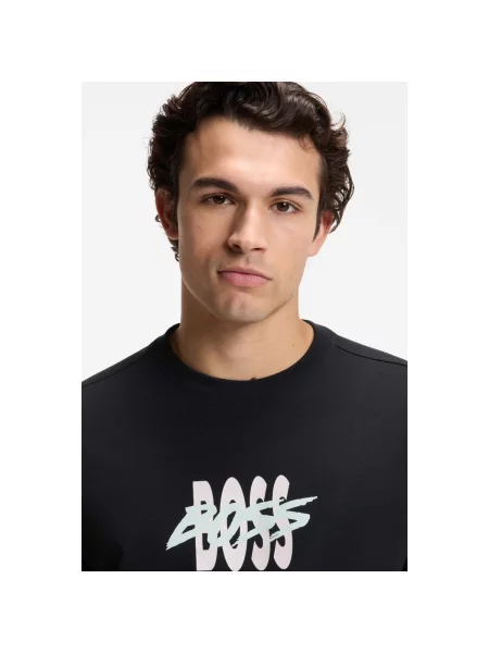 BOSS Tricou verde mentă / roz pastel negru
