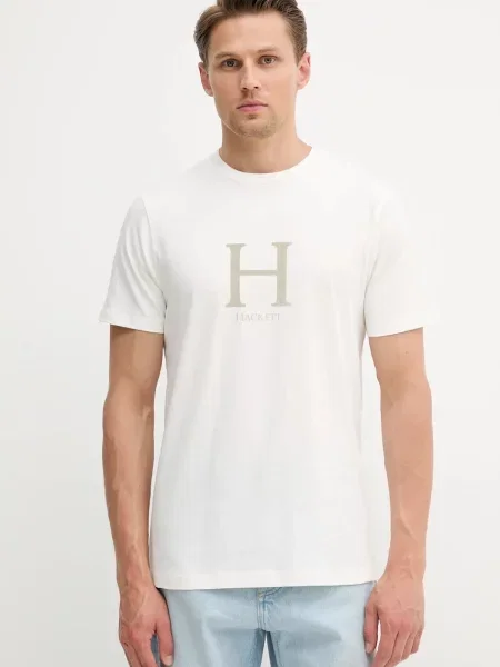 Тениска Hackett London с принт бежово