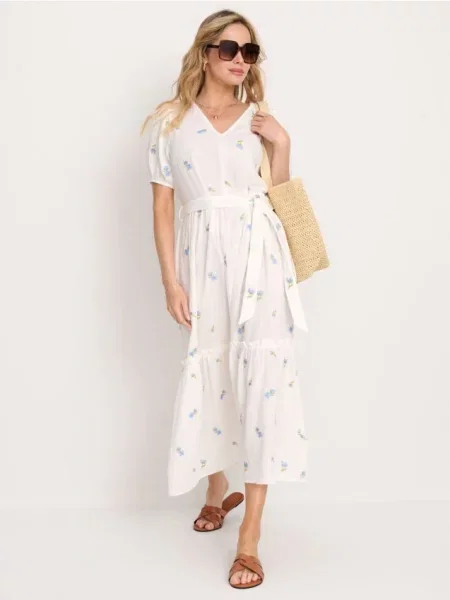 Міді сукня з вишитими квітами різнобарвний