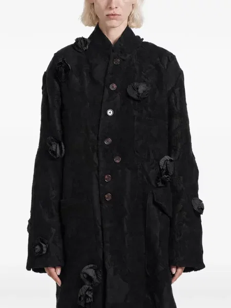 Palton Aleksandr Manamïs cu model floral din jacard negru