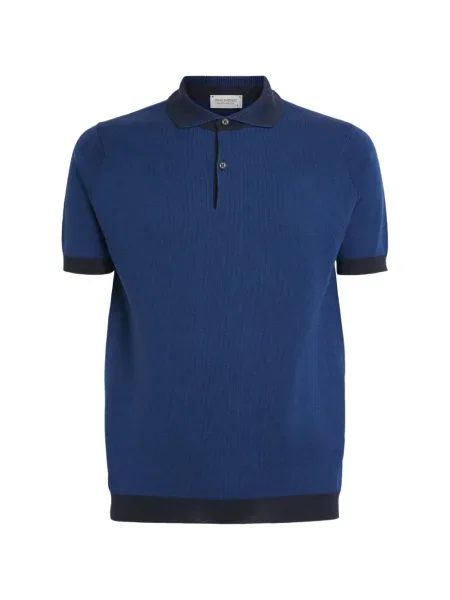 Tricou polo John Smedley de lână albastru