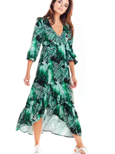 Rochie Awama cu model floral verde