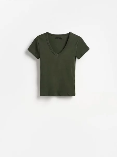 Reserved Tricou cu conținut ridicat de verde-maroniu verde