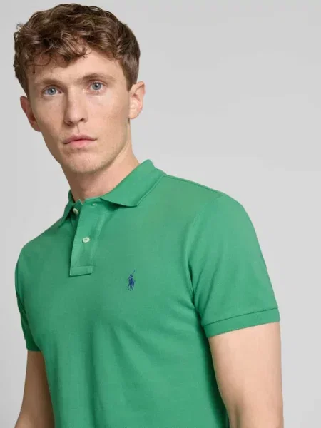 Długa koszulka polo Polo Ralph Lauren z logo z krótkim rękawem zielona