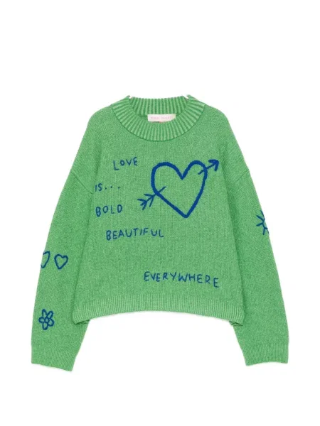 Pulover Mira Mikati cu broderie cu motiv cu inimi verde