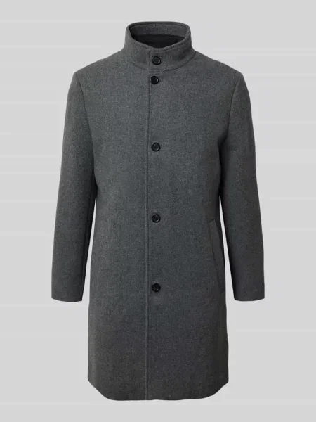 Płaszcz wełniany o kroju regular fit ze wstawką pikowaną model ‘Rainar’ Selected Homme srebrny