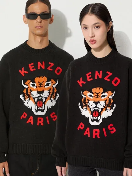 Kenzo pulover de lână Rws Lucky Tiger Jumper călduros negru