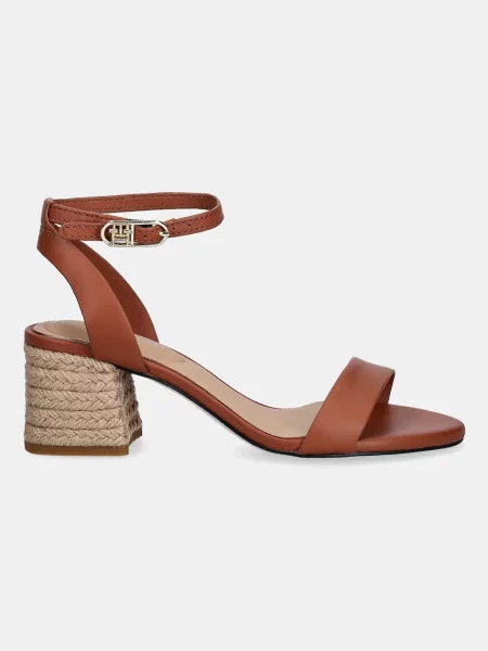 Tommy Hilfiger sandały skórzane LEATHER ANKLE STRAP ESPAD SANDAL brązowy
