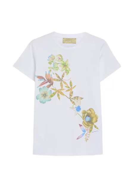Koszulka Momoni w kwiatki z nadrukiem biała