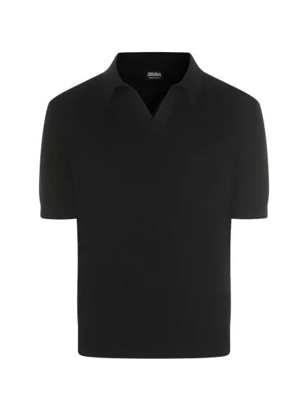 Tricou polo Zegna cu decolteu în V negru