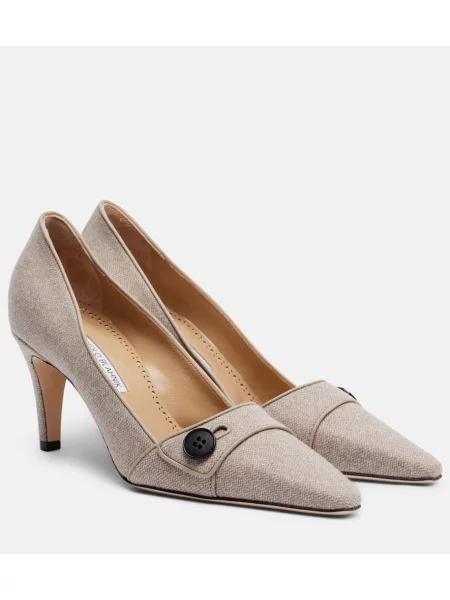 Pantofi cu toc Manolo Blahnik cu model herringbone bej