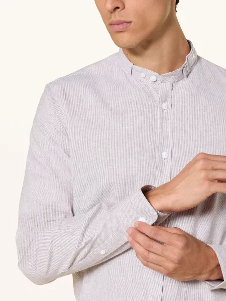 Gottseidank Krojová Košile Lenz Extra Slim Fit Se Stojáčkem hnědá/ světle šedá