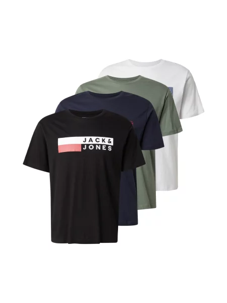 JACK & JONES Tricou albastru închis / oliv / negru alb