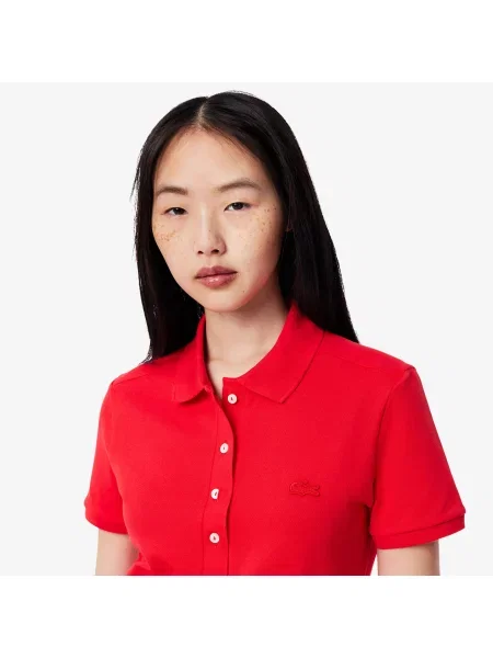 Lacoste Sukienka Z Kołnierzykiem Polo Z Krótkim Rękawem Slim Fit czerwona