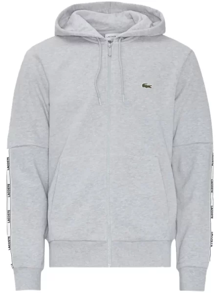 Hanorac cu glugă Lacoste din fleece gri