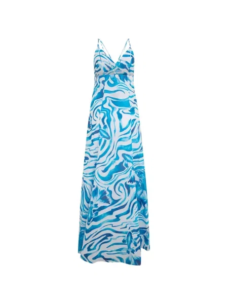 Rochie maxi Alberta Ferretti cu imagine cu bretele alb