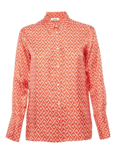 Cămașă Sandro de mătase cu model floral cu imagine roșu