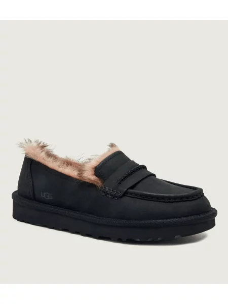 UGG De piele căptușite pantofi loafer W Ellis cu adaos de lână negru