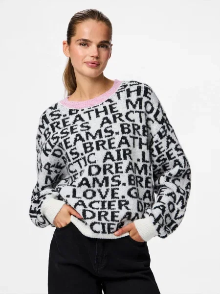 PIECES Pulover roz / negru alb