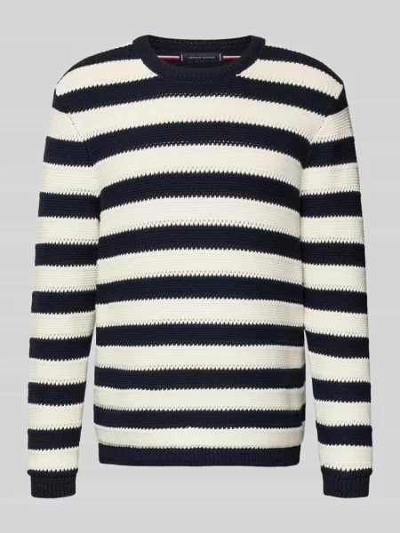 Sweter z dzianiny o kroju regular fit z czystej bawełny Tommy Hilfiger granatowy