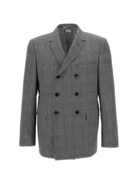 Sacou Thom Browne de lână în carouri cu două rânduri de nasturi gri