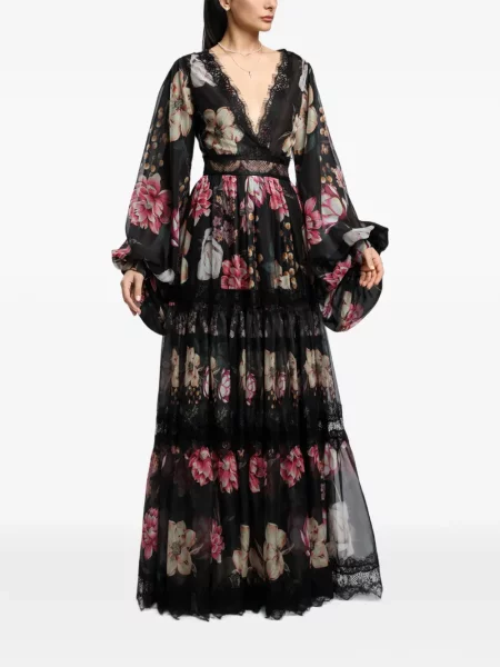 Sukienka maxi Miau By Clara Rotescu w kwiatki koronkowa czarna