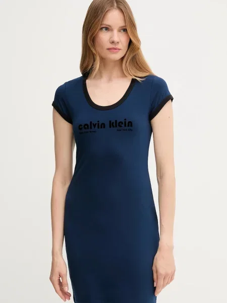 Haljina Calvin Klein Jeans tamno mini uski kroj plava