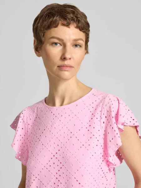 T-shirt o kroju regular fit z haftem angielskim model ‘TASSA’ Vero Moda różowa