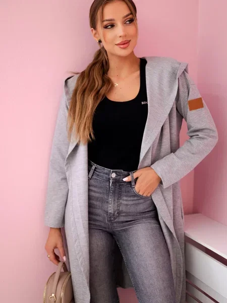 Cardigan Kesi cu glugă lung gri