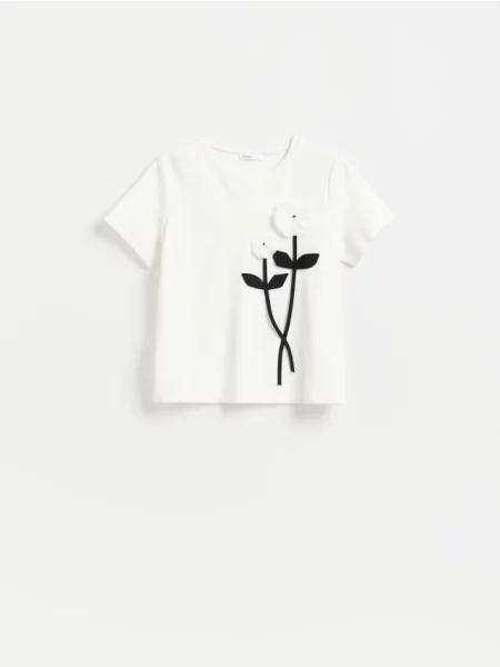 Reserved Tricou cu aplicație decorativă alb
