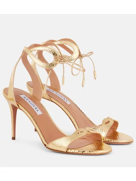 Usnjene sandali Aquazzura s kačjim vzorcem zlata
