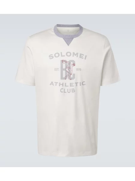 Tricou Brunello Cucinelli cu imagine din jerseu alb