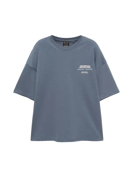 Pull&Bear Tricou safir / gri deschis alb